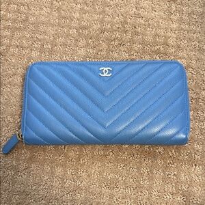 CHANEL Chevron Blue Wallet